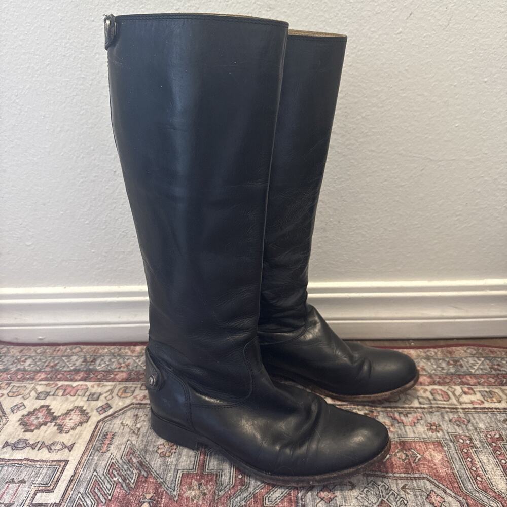Frye Melissa Zipper tall black leather‎ Riding Boots size 6 B Women's Tall